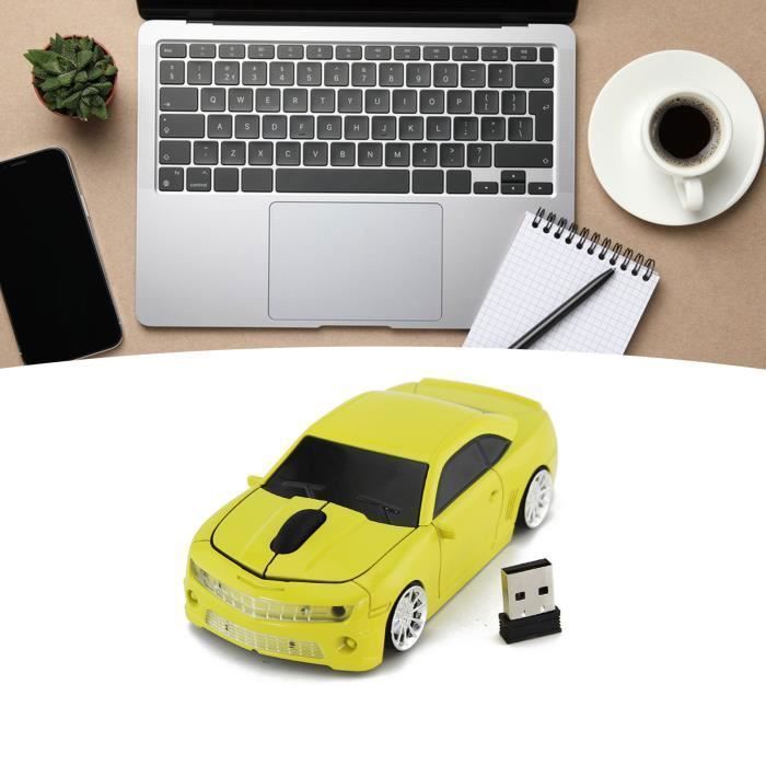 Souris d'ordinateur sans fil - VVIKIZY - Voiture de sport - Jaune - Haute précision - Plug and play