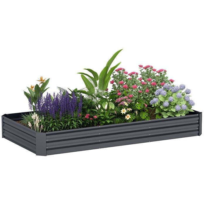 Vaso de jardim para exterior - Outsunny - com borda de segurança e fundo aberto - fabricado em aço galvanizado - 240 x 120 x 30 cm - cinza escuro