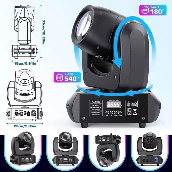 Efectos de iluminación para DJ UKing de 200 W - Cabeza móvil LED para DJ, haz de 8 gobos, 18 prismas, DMX, paquete de 2 - Luces de escenario para fiestas, discotecas y bodas