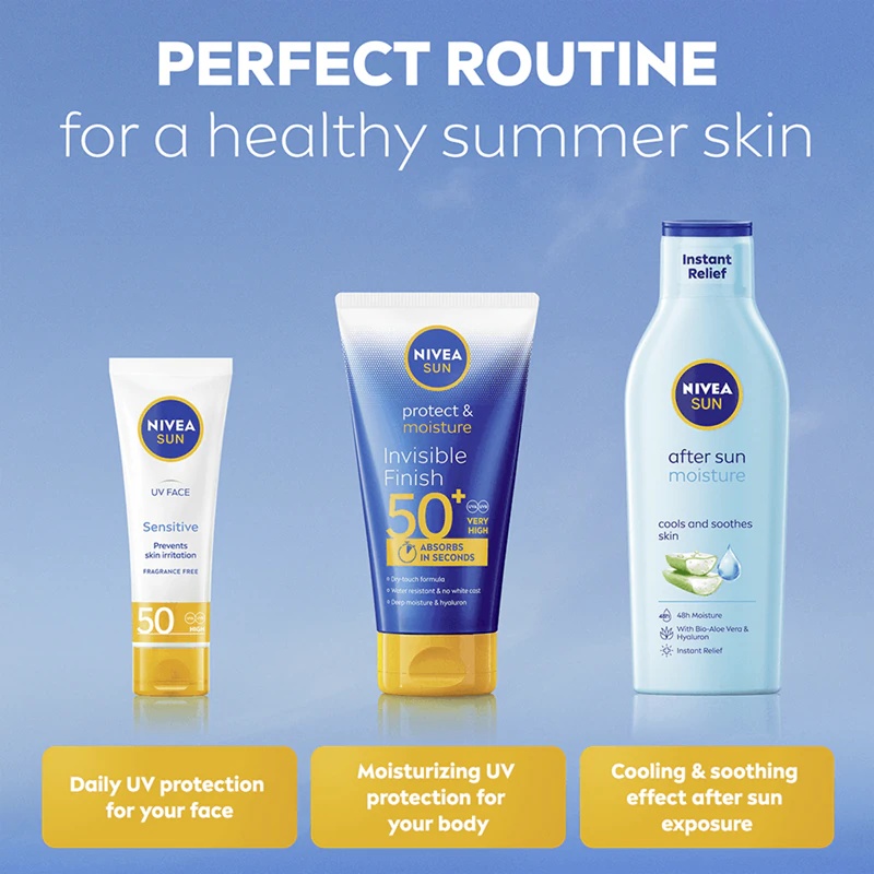 NIVEA SUN Protect & Moisture mitrinošs saules aizsargkrēms ar hialuronskābi