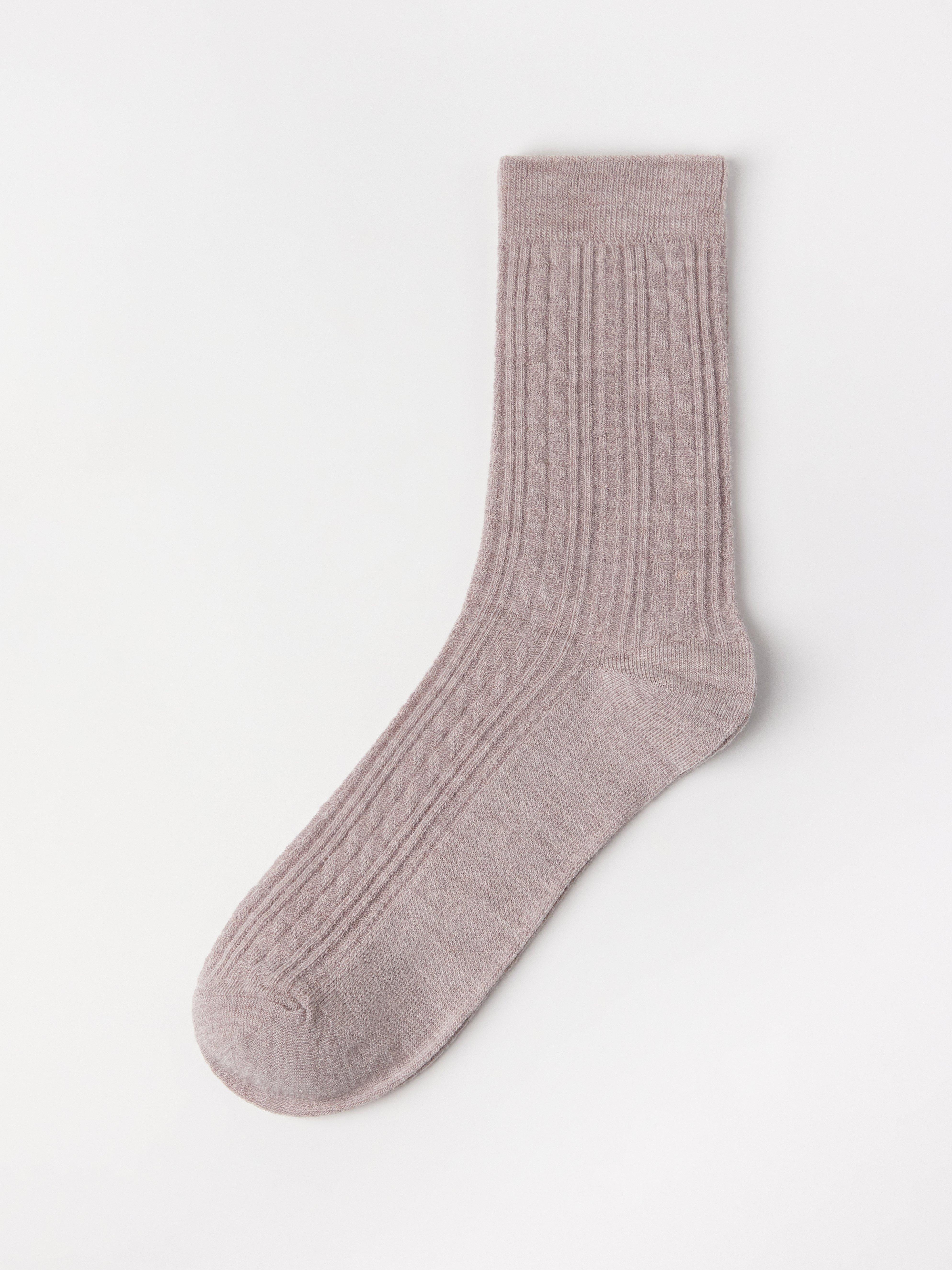 Ponožka s copánkovým úpletem ze směsi merino vlny Dusty Beige Melange