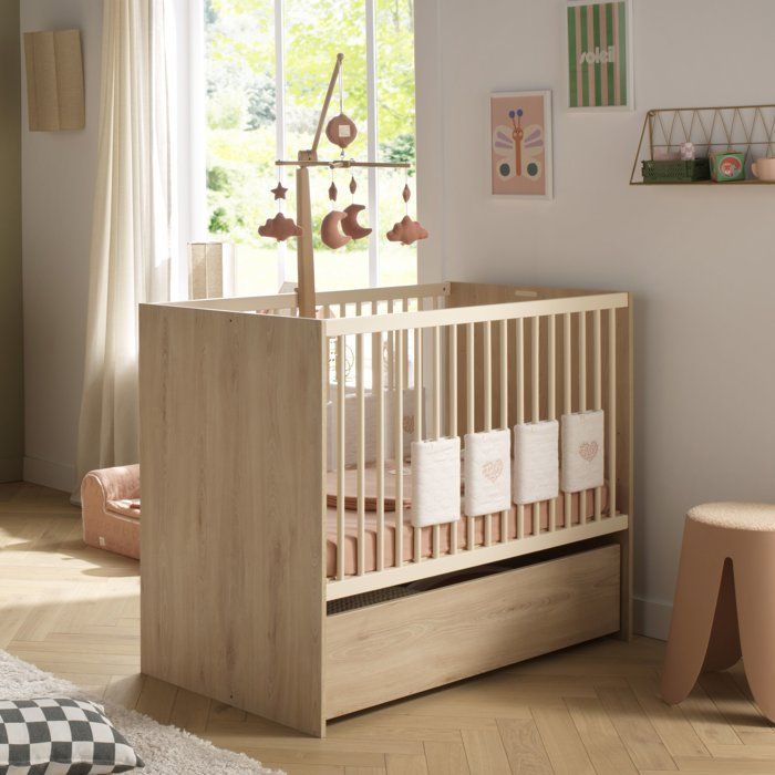 Conjunto de dormitorio infantil Trio - Cuna de 120 x 60 cm + cómoda + armario de 2 puertas - Adele - Haya/crema - SAUTHON