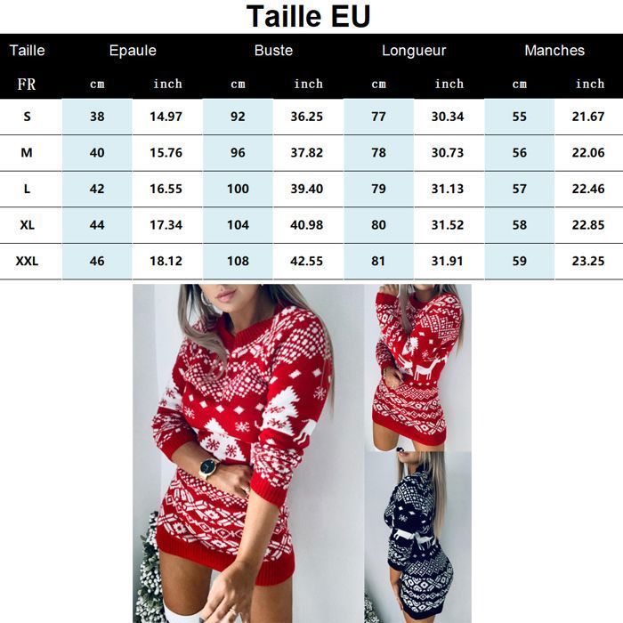 Suéter de mujer - Suéter navideño de mujer Invierno 2025 - Tejido largo y cálido - Manga larga - Negro