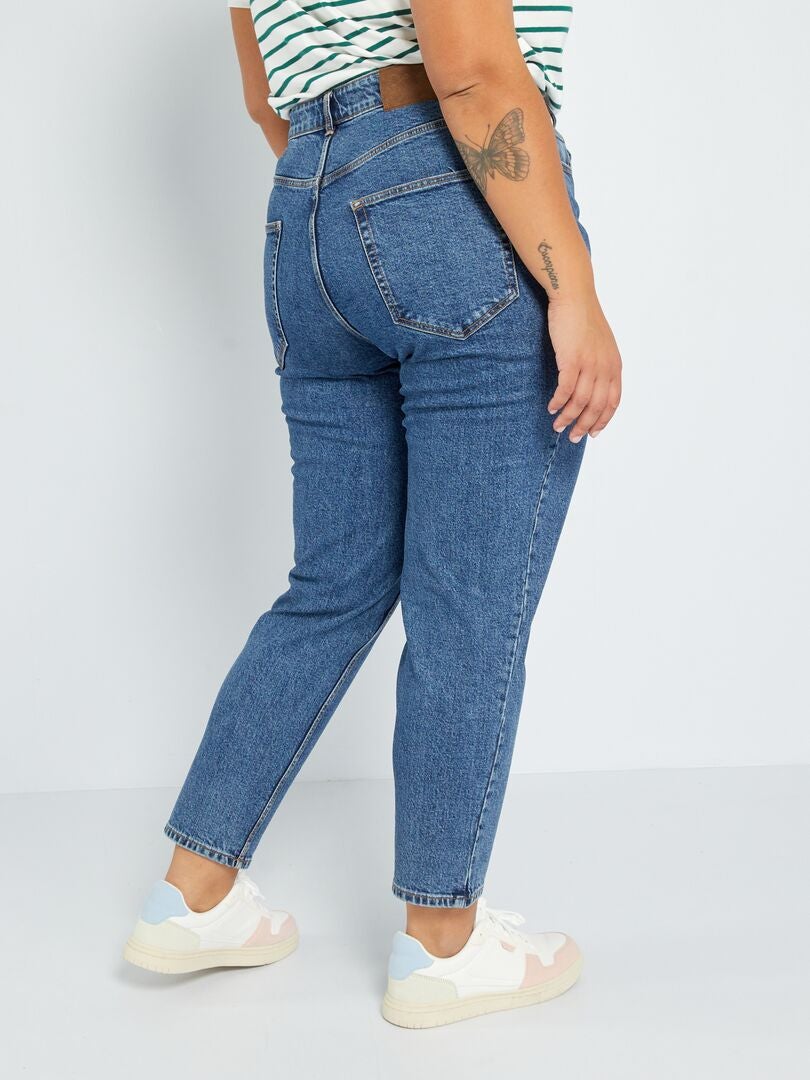Calça jeans mom de cintura alta com 5 bolsos, tamanho L32 - AZUL