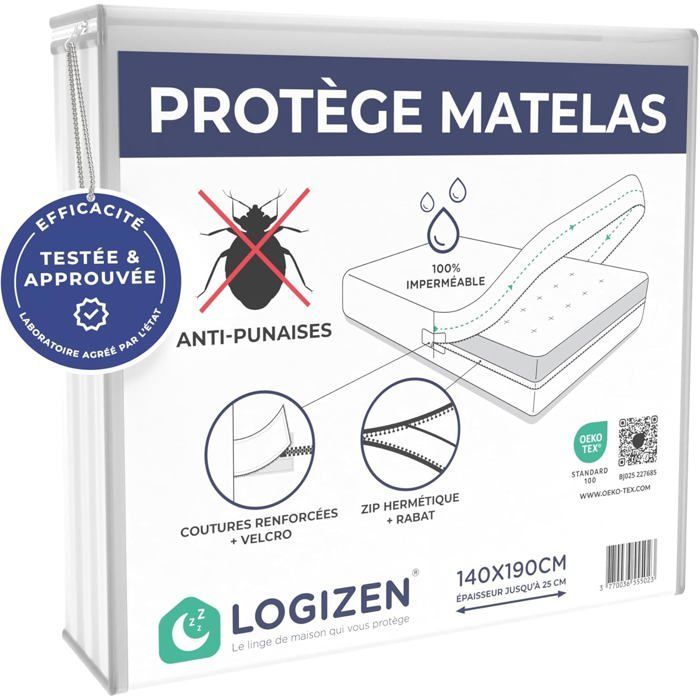 Housse de matelas anti-punaises - SWAPY - Anti-punaises de lit - Imperméable - Protection intégrale sur 6 faces