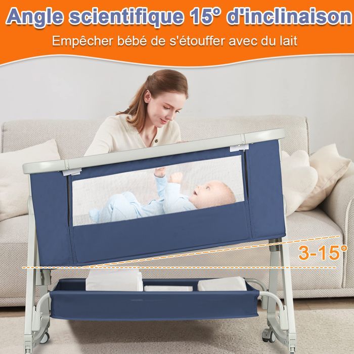 MIPAN. Cuna colecho 3 en 1 - Cama con inclinación y altura ajustables - Cuna para bebé desde el nacimiento hasta los 36 meses - Azul