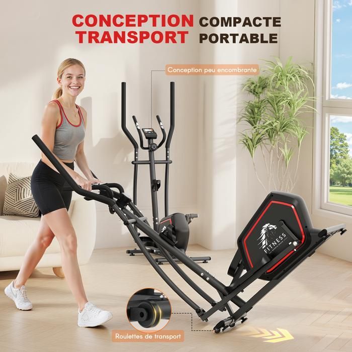 Vélo Elliptique - DSKEUZEEW - 10 kg - Résistance Magnétique 16 Niveaux - Écran LCD - Noir/Rouge