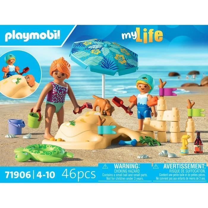 Playmobil 71906 Family playing in the sand at the beach, My Life Beach Vacation, 46 pieces, ages 4+