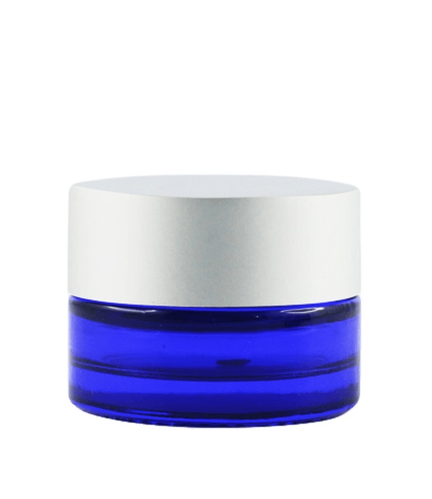 Vasetto in vetro blu da 5 ml con coperchio argento opaco