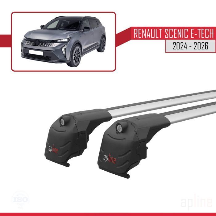 Barras de techo ACE-2 compatibles con Renault Scenic E-Tech 2024-2026, portaequipajes de aluminio gris, 2 barras.