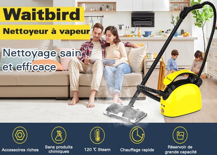 Waitbird Steam Cleaner - 1500 Watts - 21 Accessories - Deep Cleaning - Effective Disinfection