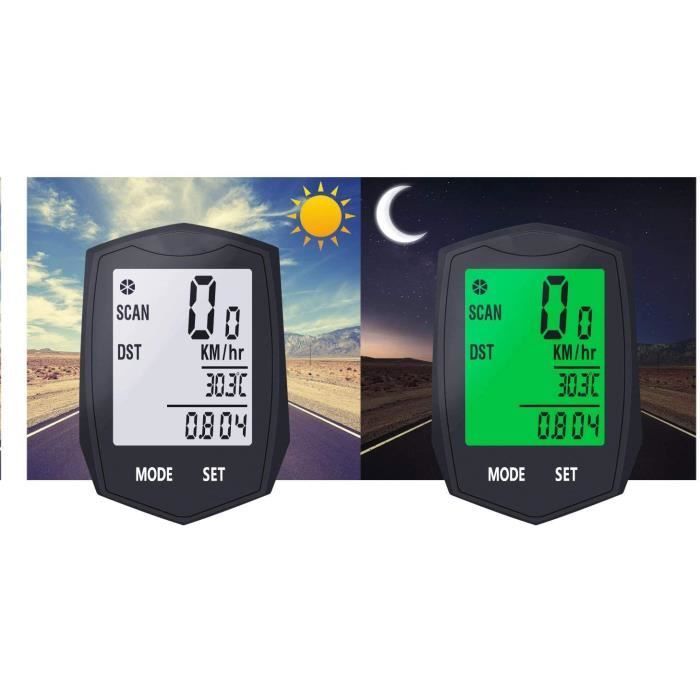 Speedometer, Wireless and Multifunctional Bike Computer with Tracking, Speed, Temperature, etc., LCD Backlight, Multi-Function