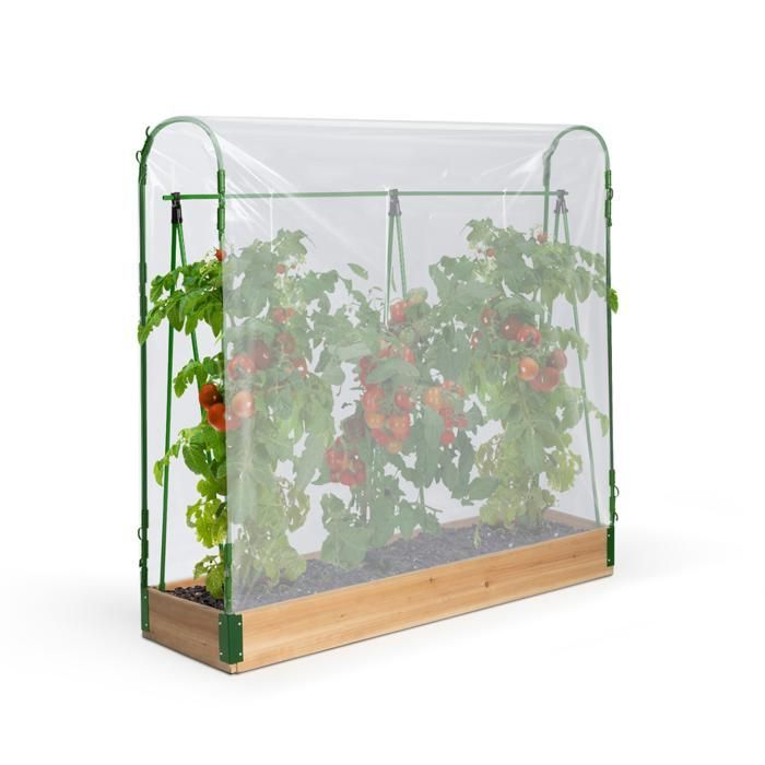 IDMARKET Kit complet 3 bacs modulables carrés potager et serre à tomates + treillis + housse