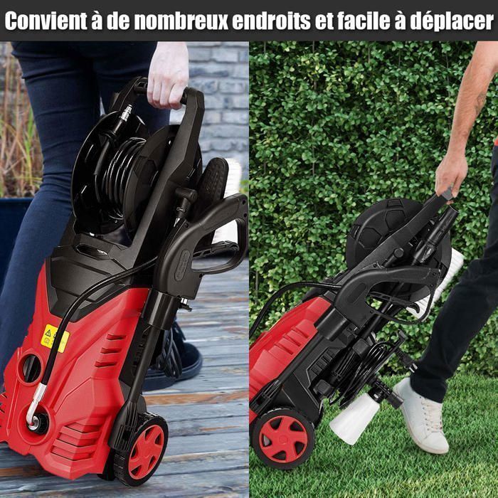 Hidrolimpiadora GOPLUS de alta presión, 140 bar, 1500 W, 300 l/h, boquilla de alta presión, manguera de 5 m con 2 ruedas, color rojo.