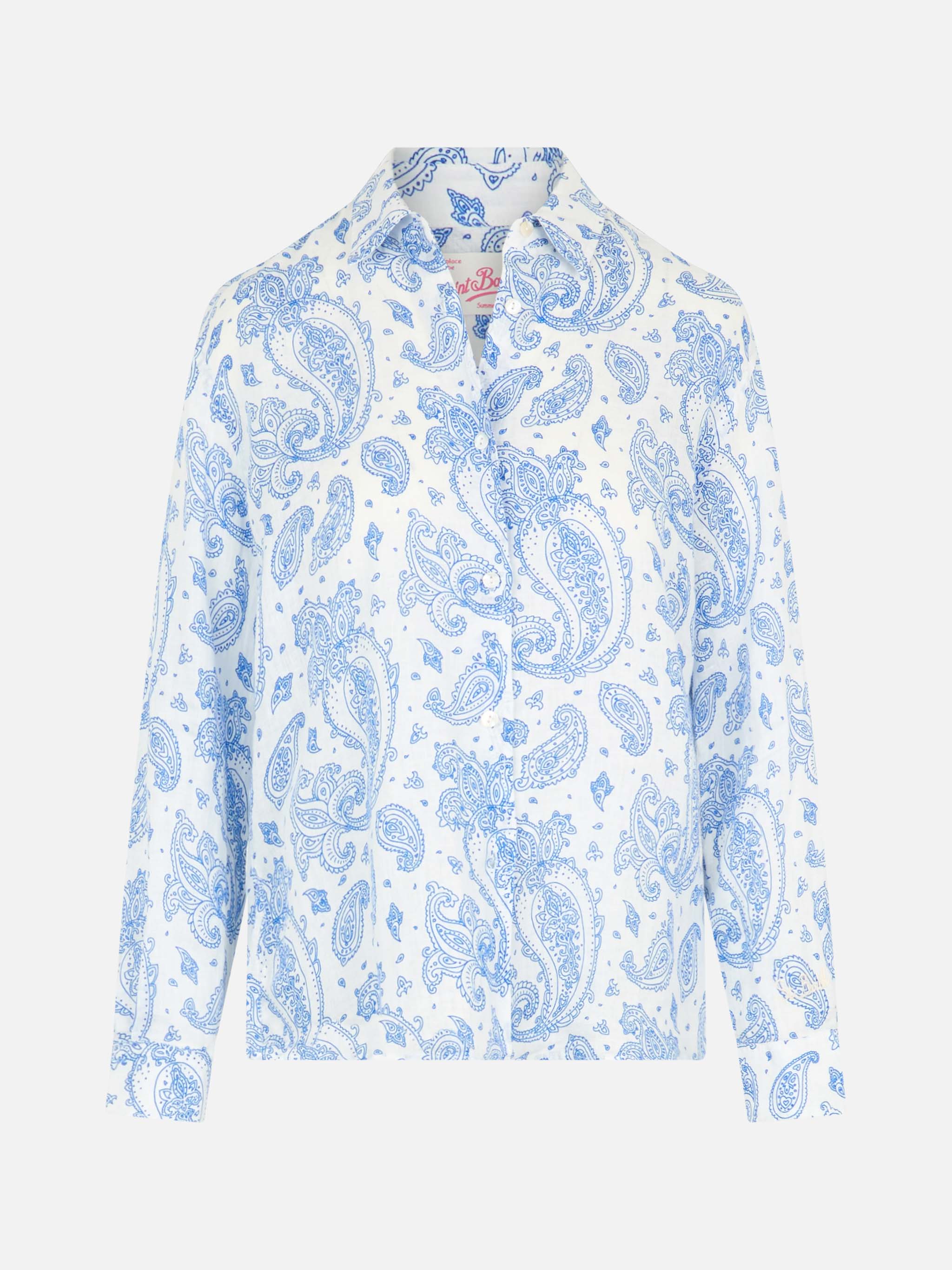 Meredith klassiek linnen overhemd met paisleyprint voor dames