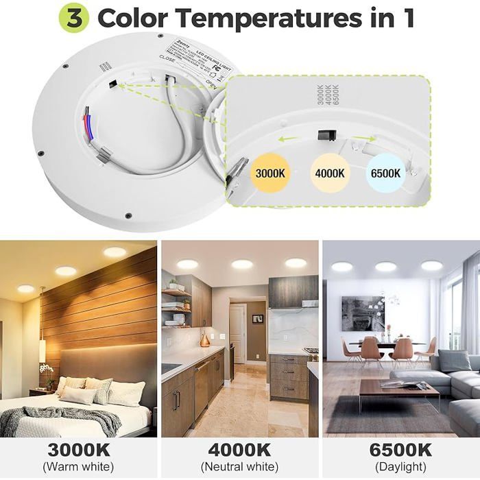 Lot de 2 Plafonnier LED Luminaire Salle de Bain 15W 3000K/4500K/6000K Sélectionnable Moderne Très mince éclairage de Blanc.