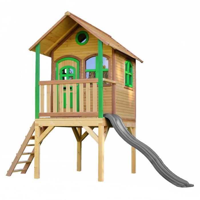 Casita de juegos infantil AXI Laura con tobogán - Gris - Madera maciza - Para uso exterior