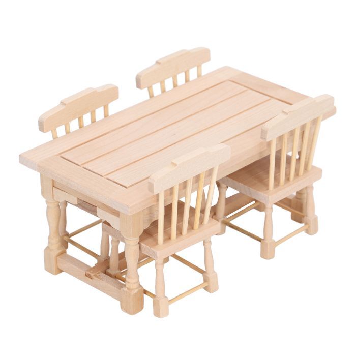 5pcs Mini Meubles en Bois de Maison de Poupée 1:12 Ensemble Table et Chaises de Simulation pour 3 Ans +