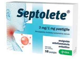 Septolete 3 mg/1 mg met eucalyptussmaak, 16 zuigtabletten tegen tandvleesontsteking, keelontsteking en strottenhoofdontsteking.