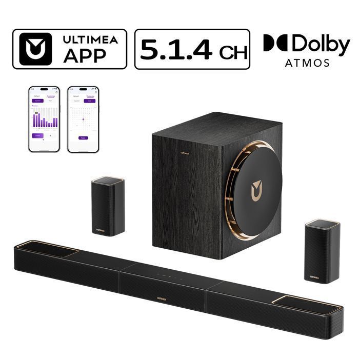 Ultimea 5.1.4 Soundbar with Dolby Atmos - Wireless Subwoofer - Virtual Surround Sound for Home Theater - Skywave Series
