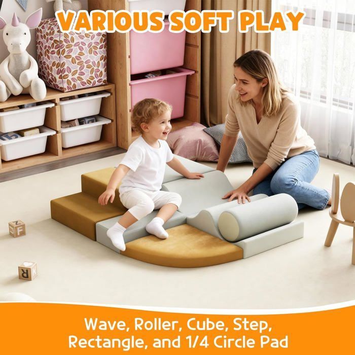 Kit de escalada suave – 6 piezas – Módulos de espuma para el desarrollo de la motricidad/bloques de construcción – Juguete seguro para niños y bebés – Amarillo