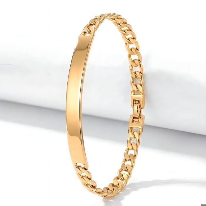 Pulsera - Cadena tipo curb - Identity - Malla americana - Chapada en oro amarillo de 18k - 19,5 cm x 5 mm - Unisex