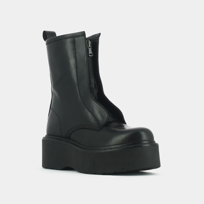 Bottines à plateforme et fermetures frontales  en cuir noir