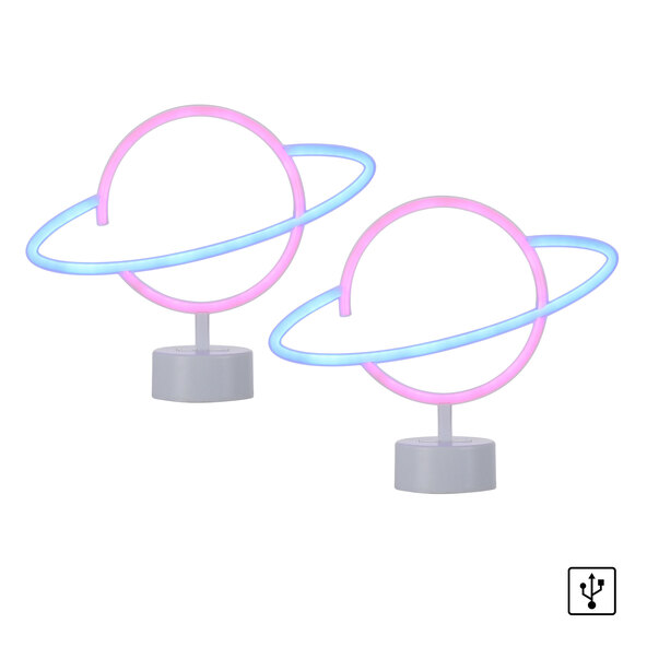LED-Neon-Tischleuchte Saturn, 2er Set