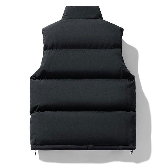 Men's Sleeveless Puffer Jacket with Stand-Up Collar, Autumn/Winter Warm Lightweight Regular Fit Solid Color Comfortable Jacket - Black