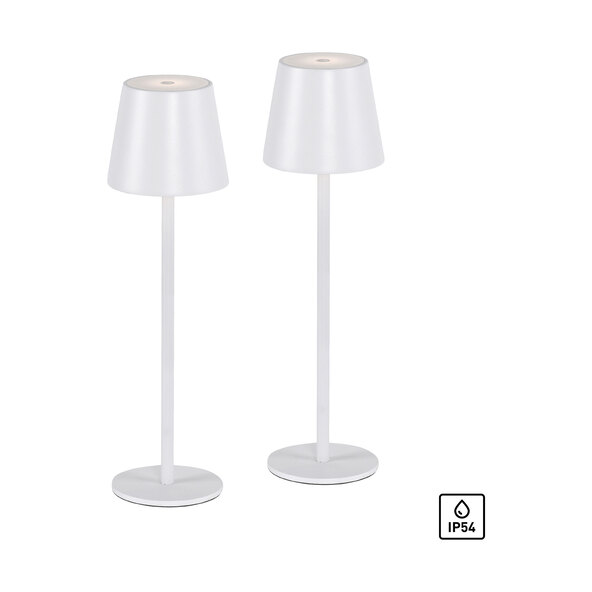Buria LED rechargeable table lamp, set of 2, white