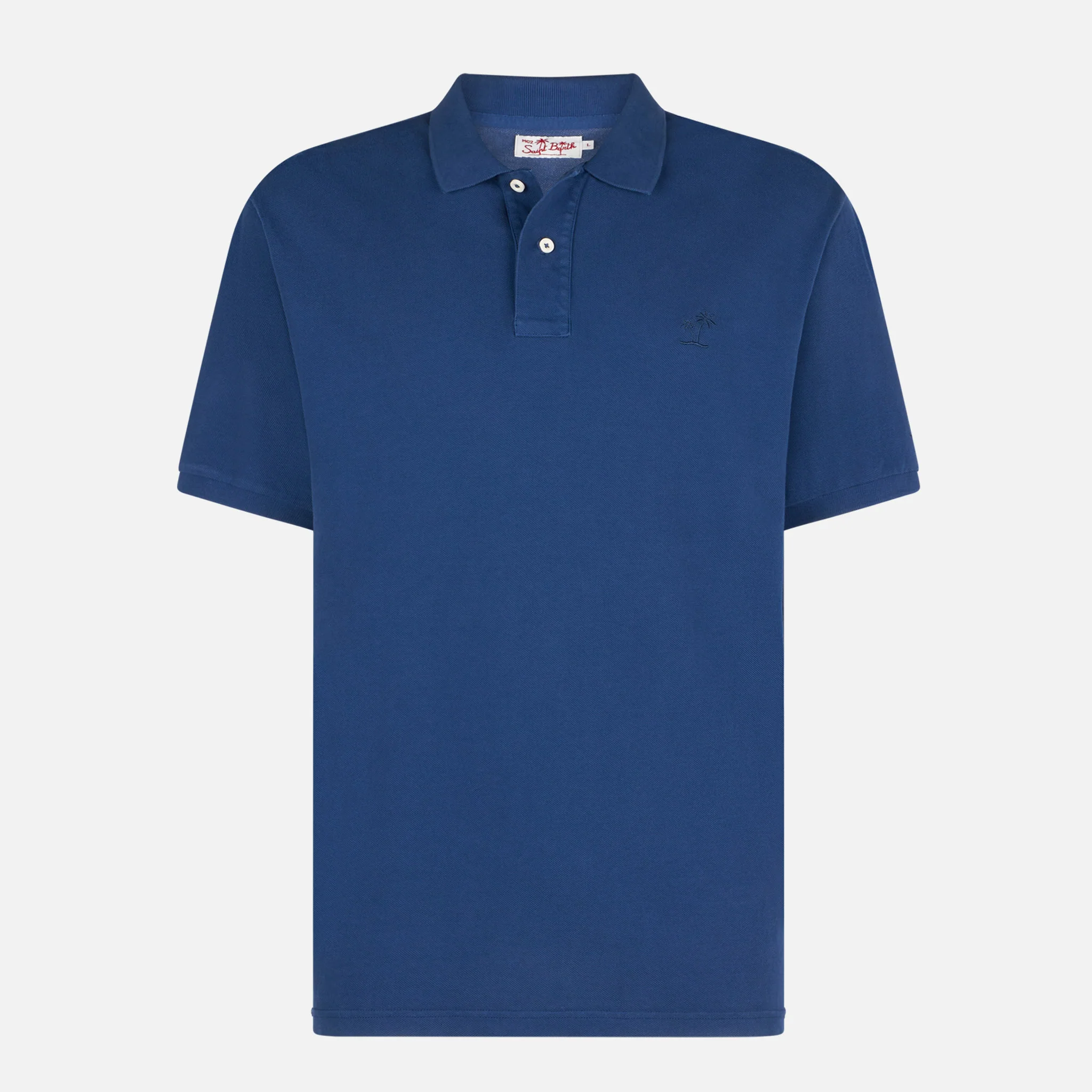 Piqué denim poloshirt met vintage-look St. Barth-logo