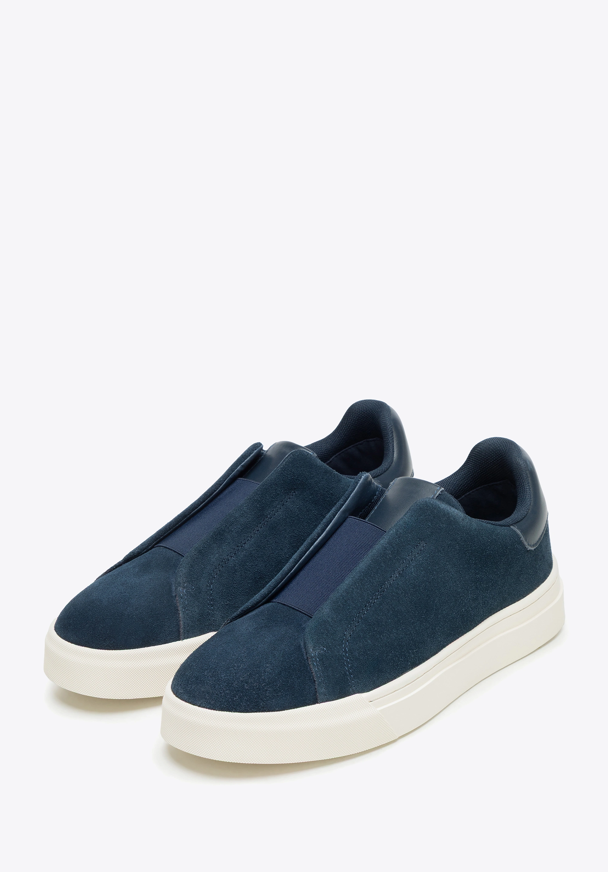 Męskie sneakersy ze skóry zamszowej wsuwane granatowe