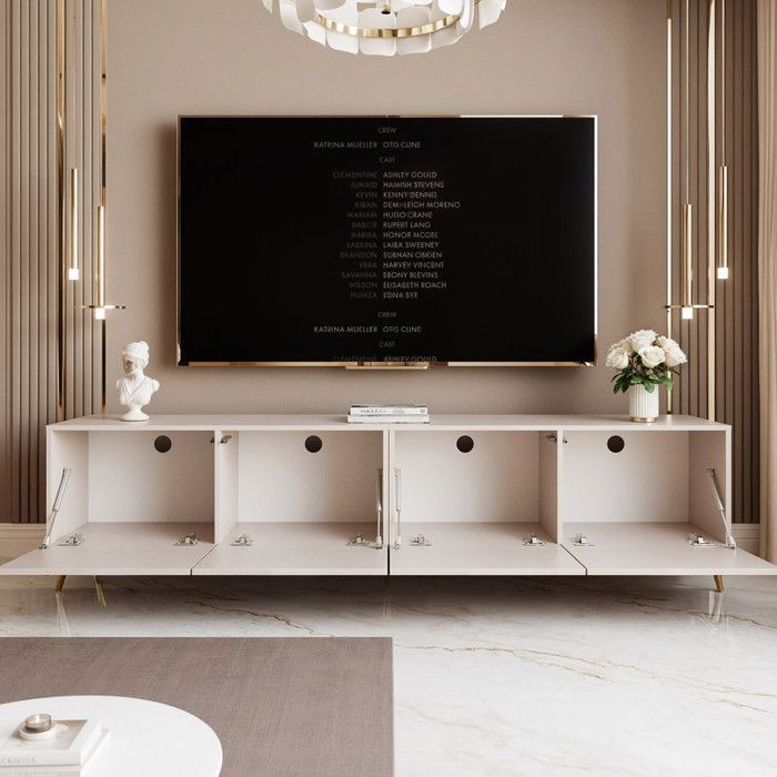 Meuble TV ANGEL - avec LED - 200x40x49 cm - 4 portes sans poignées - Cachemire