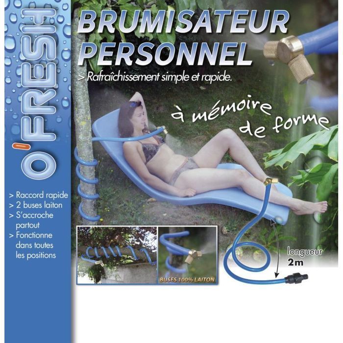 Pulverizador de niebla independiente O'FRESH Cobra para jardín y patio con memoria de forma - Pulverizador de niebla exterior azul - 2 boquillas de latón - 2 m