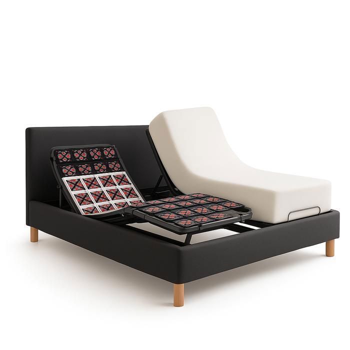 Conjunto de cama eléctrica con colchón de 90x200 cm - Gris oscuro - Base de láminas ajustables + Estructura de cama de tela + Colchón