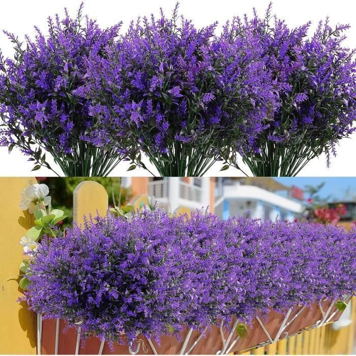 KENLUMO 24 flores artificiales de lavanda, decoración para exteriores, plantas artificiales, hogar, jardín, oficina, balcón.