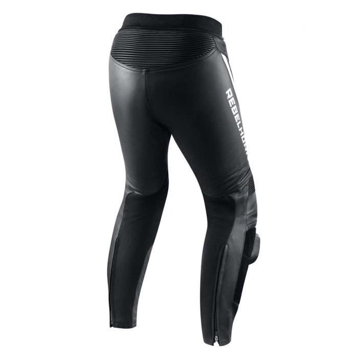 Pantalones de moto REBELHORN Fighter, negro-blanco, talla 60 para hombre.