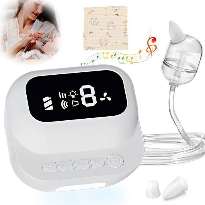 Mouche Bébé Électrique, BYONDSELF®, Aspirateur Nasal à 9 Vitesses avec Veilleuse, 8 Pièces Musicales, 2 Têtes en Silicone,