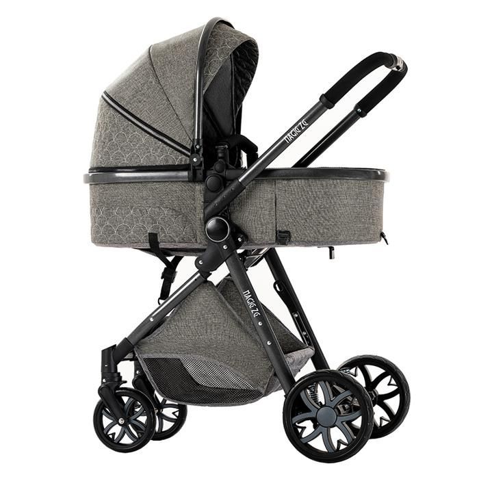Passeggino Magic ZC 3 in 1, sistema da viaggio 3 in 1 con ampio cestino, parapioggia e borsa, grigio scuro.