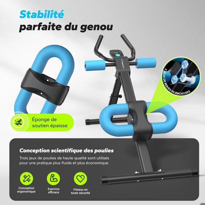 Attrezzo per addominali e glutei MERACH, 5 livelli di inclinazione, schermo LCD, portata massima 200 kg, cuscino a forma di U, maniglie antiscivolo, colore nero.
