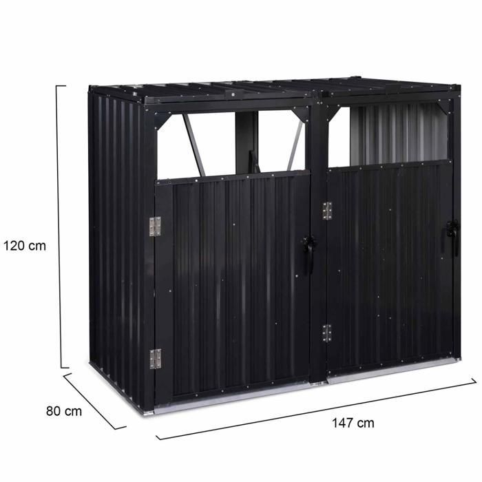 IDMARKET Cache poubelle double en acier gris anthracite