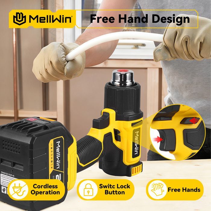 Pistola de calor - MELLWIN - MellWin - Inalámbrica 21V - 60–540°C - 2x3000mAh, 4 velocidades