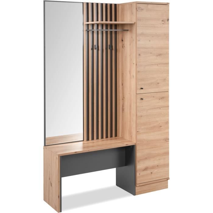 Wardrobe with mirror - MEDAN 42B - Anthracite / Artisan Oak - 122 x 190 x 37 cm