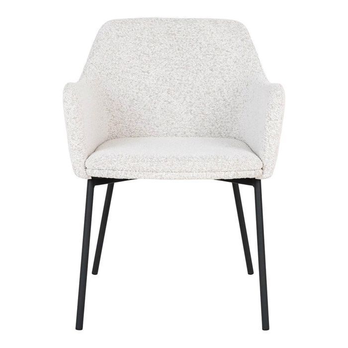 LOANA - Juego de 4 sillas de comedor en tela bouclé jaspeada blanca con patas de metal negro