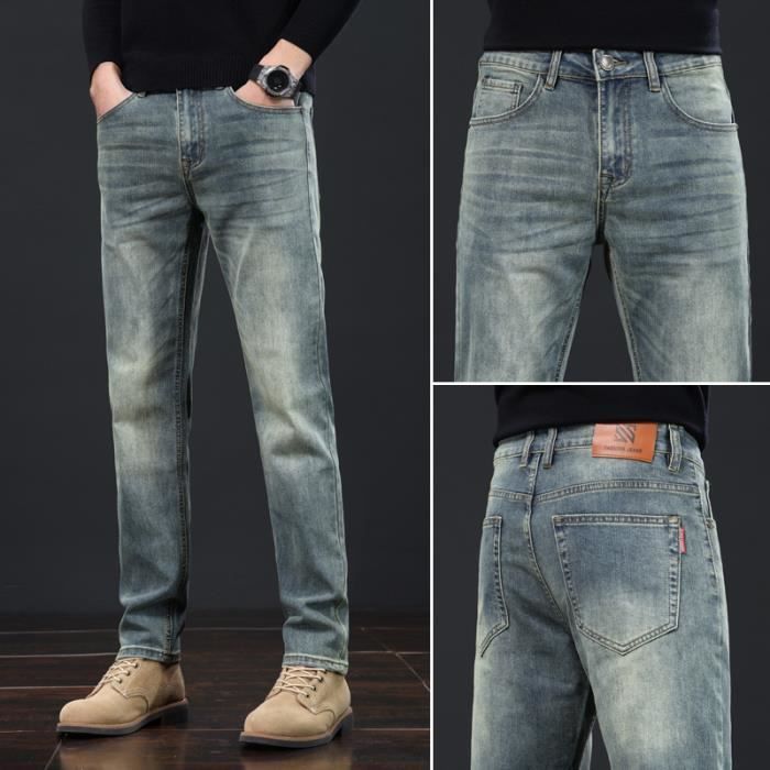 Pantalones vaqueros casuales de corte recto y estilo retro para hombre - Azul - INSFITY - Otoño/Invierno