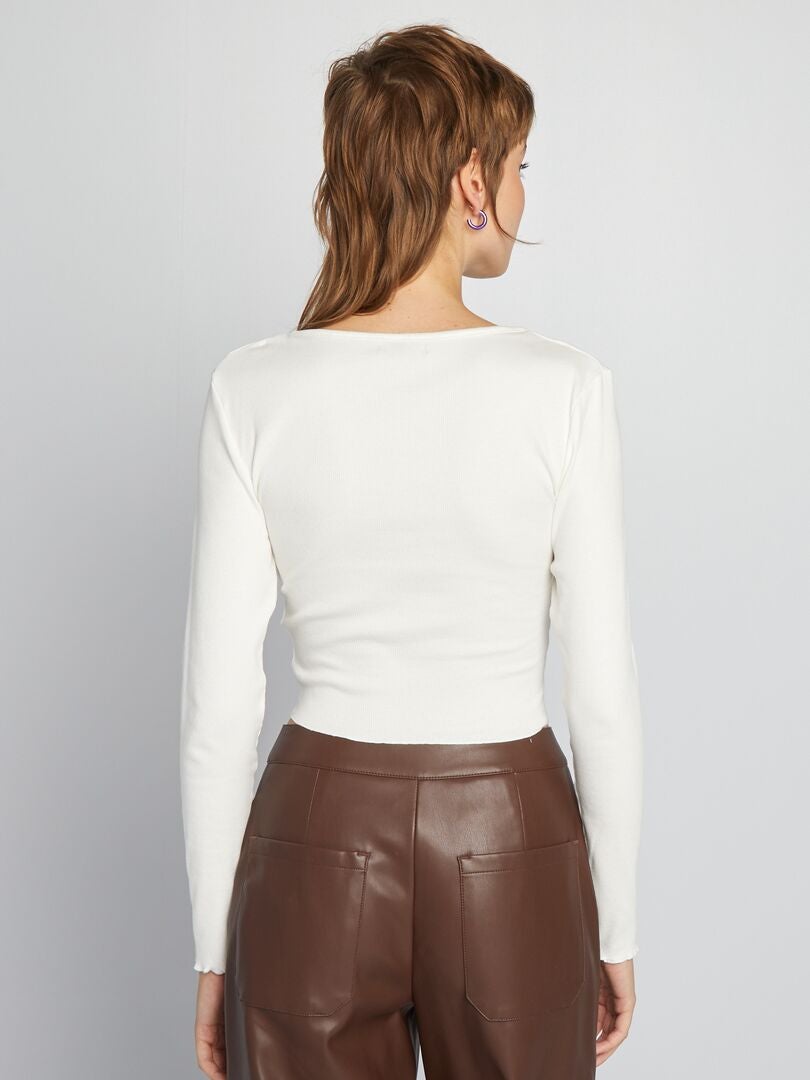 Geribbeld cropped T-shirt - WIT