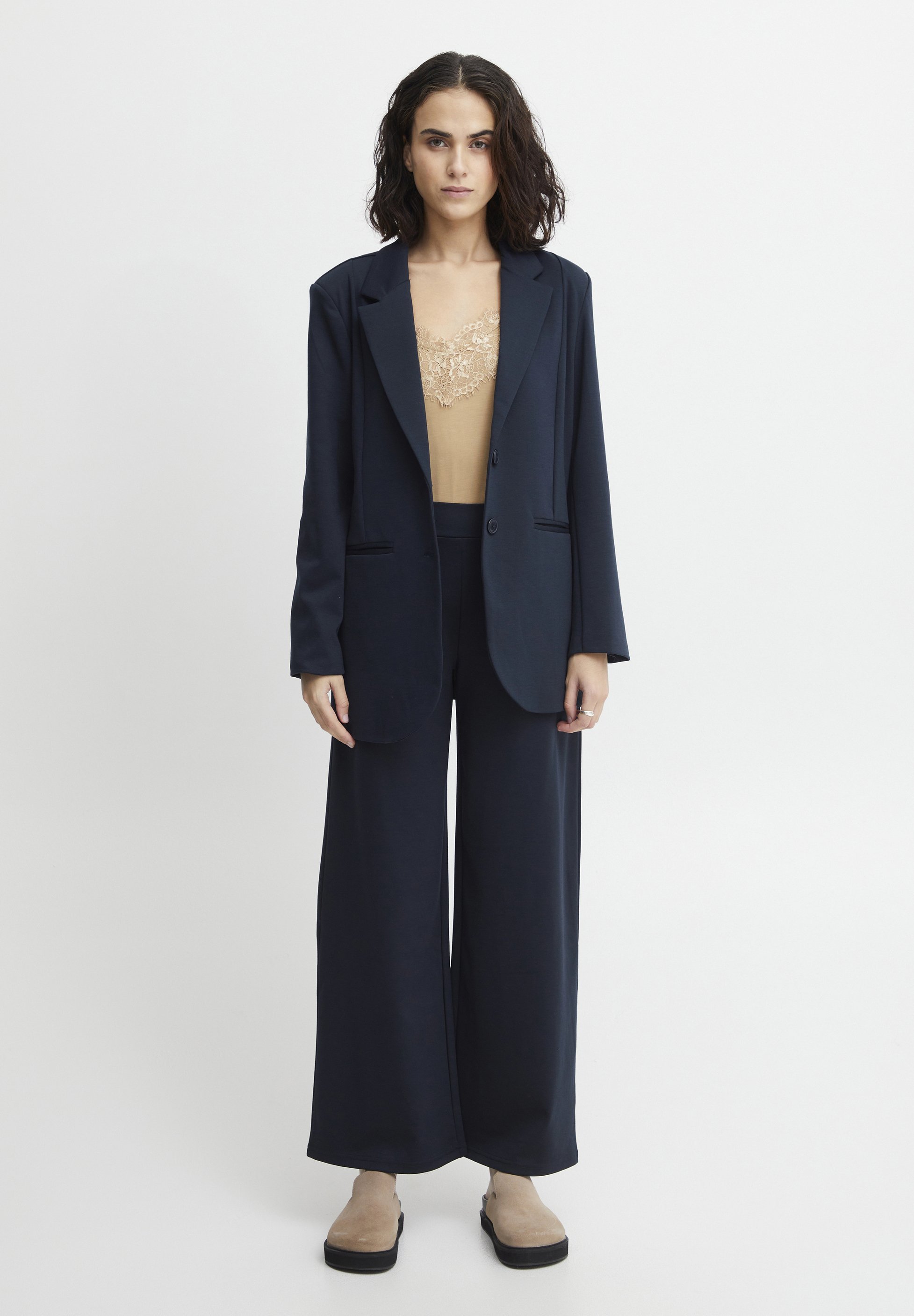 ICHI LONG WIDE - Kalhoty - black