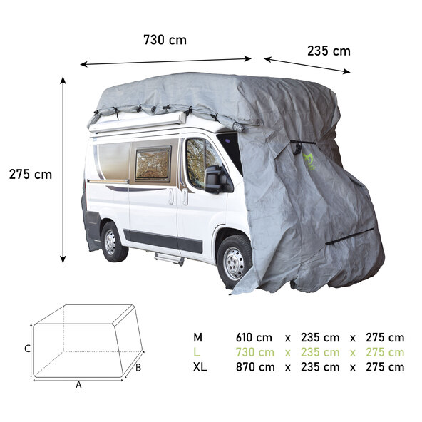 Beschermhoes voor camper, maat L, 730 x 235 x 275 cm