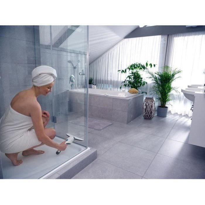 Aspirateur à vitres et salle de bains Leifheit Nemo 51035, lave vitres électrique avec boîtier étanche et support mural, blanc