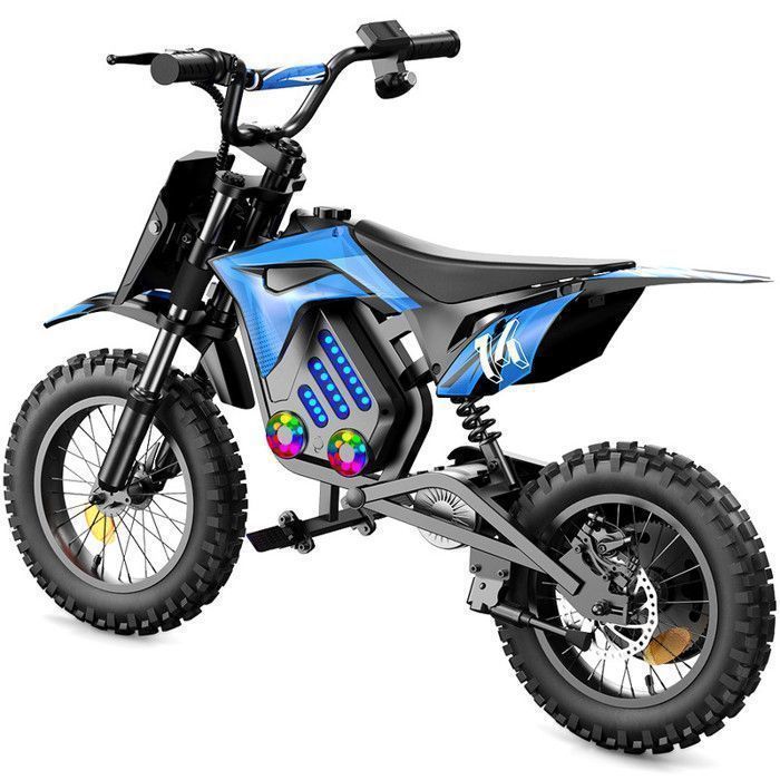 Moto électrique pour enfants A14 Bleu, 500W, 3 Vitesses 8-27KM/H, Pneus 14’’ tout-terrain, Autonomie 22 km, Bluetooth, Amortisseurs